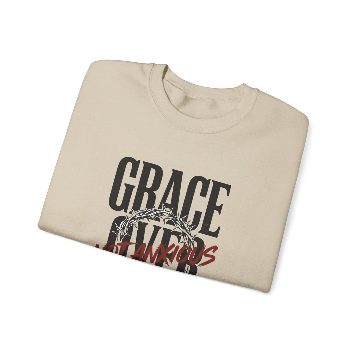 Grace Over Fear Crewneck Sweatshirt | Christian Streetwear, Distressed Typography