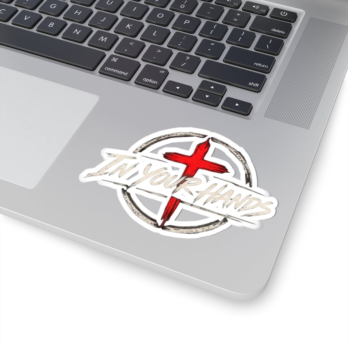 In Your Hands Cross Sticker — Christian Faith Kiss-Cut Vinyl Decal