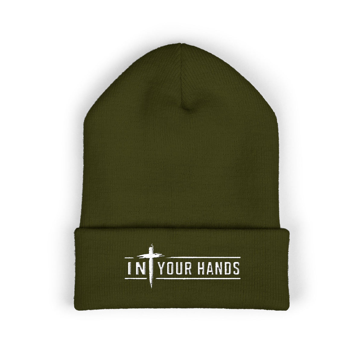 Embroidered 'In Your Hands' Cuffed Beanie - Knit Winter Hat