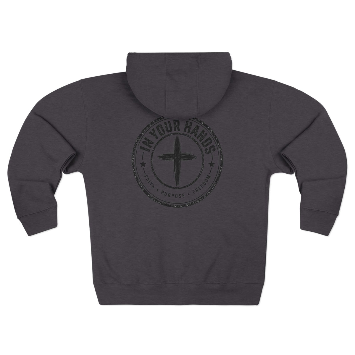Zip Hoodie — "In Your Hands" Cross Emblem Christian Faith Zip-Up