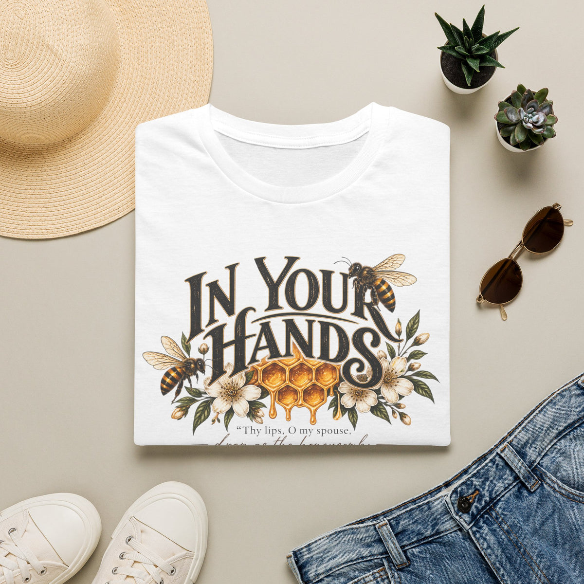 In Your Hands Floral Bee T-Shirt — Honeycomb Nature Graphic Tee