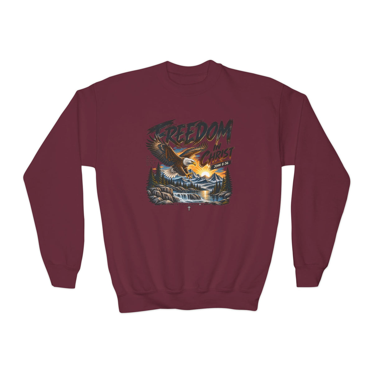 Youth Crewneck Sweatshirt — "Freedom in Christ" Eagle Graphic