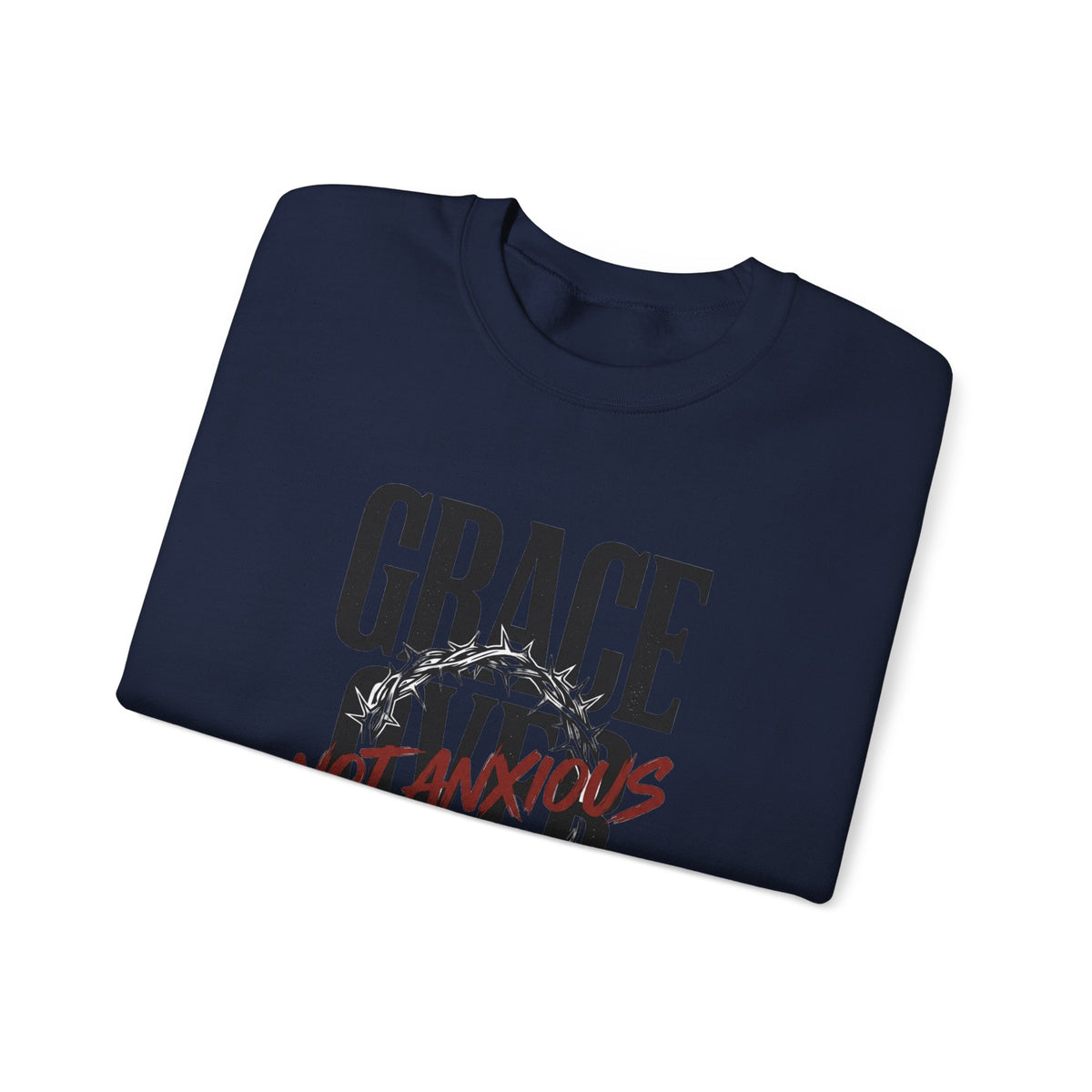 Grace Over Fear Crewneck Sweatshirt | Christian Streetwear, Distressed Typography
