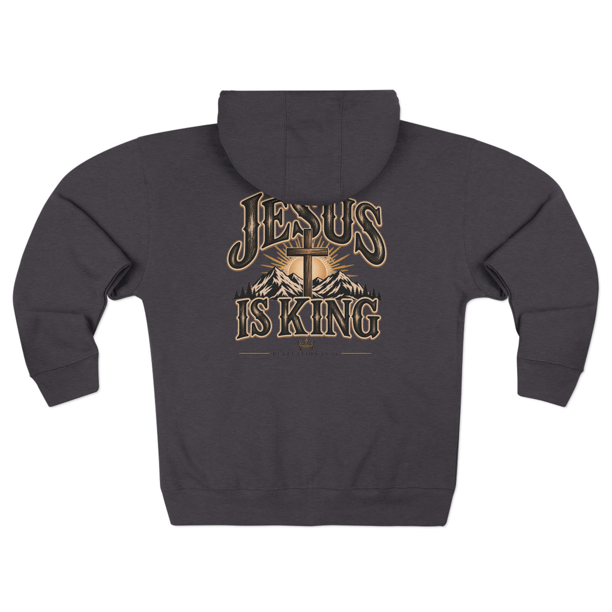 Jesus Is King Zip Hoodie — Christian Faith Pullover with Cross & Mountain Design