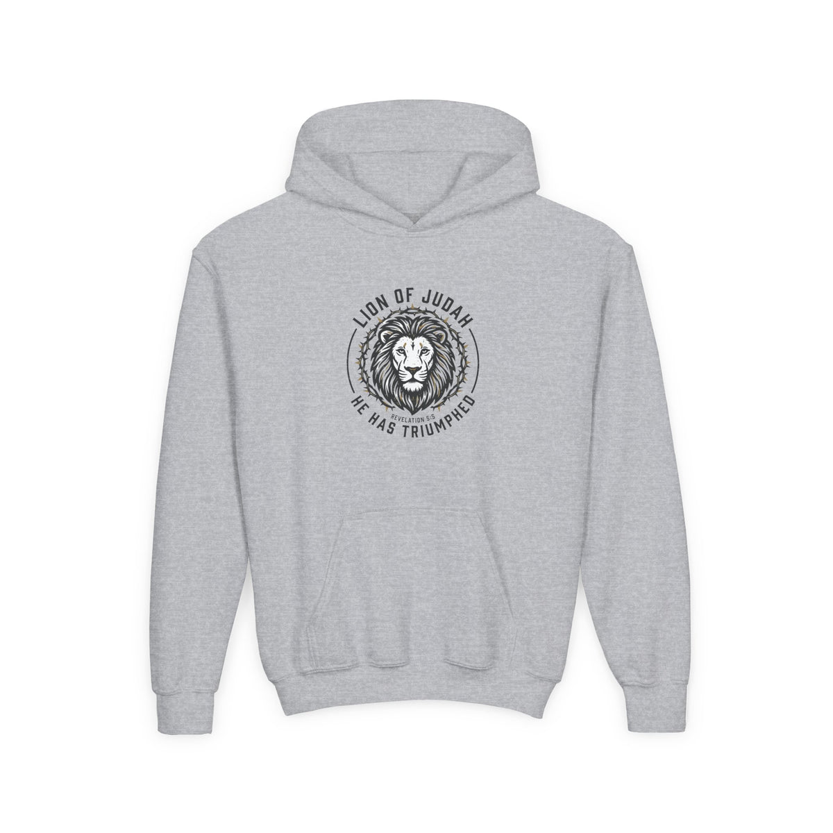 Youth Hoodie — "Lion of Judah, He Has Triumphed" Christian Lion Graphic