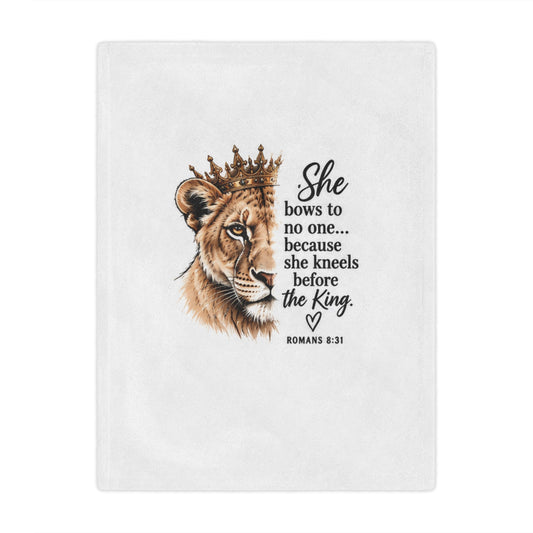 Christian Lion Minky Blanket — “She bows to no one… because she kneels before the King” (Romans 8:31)