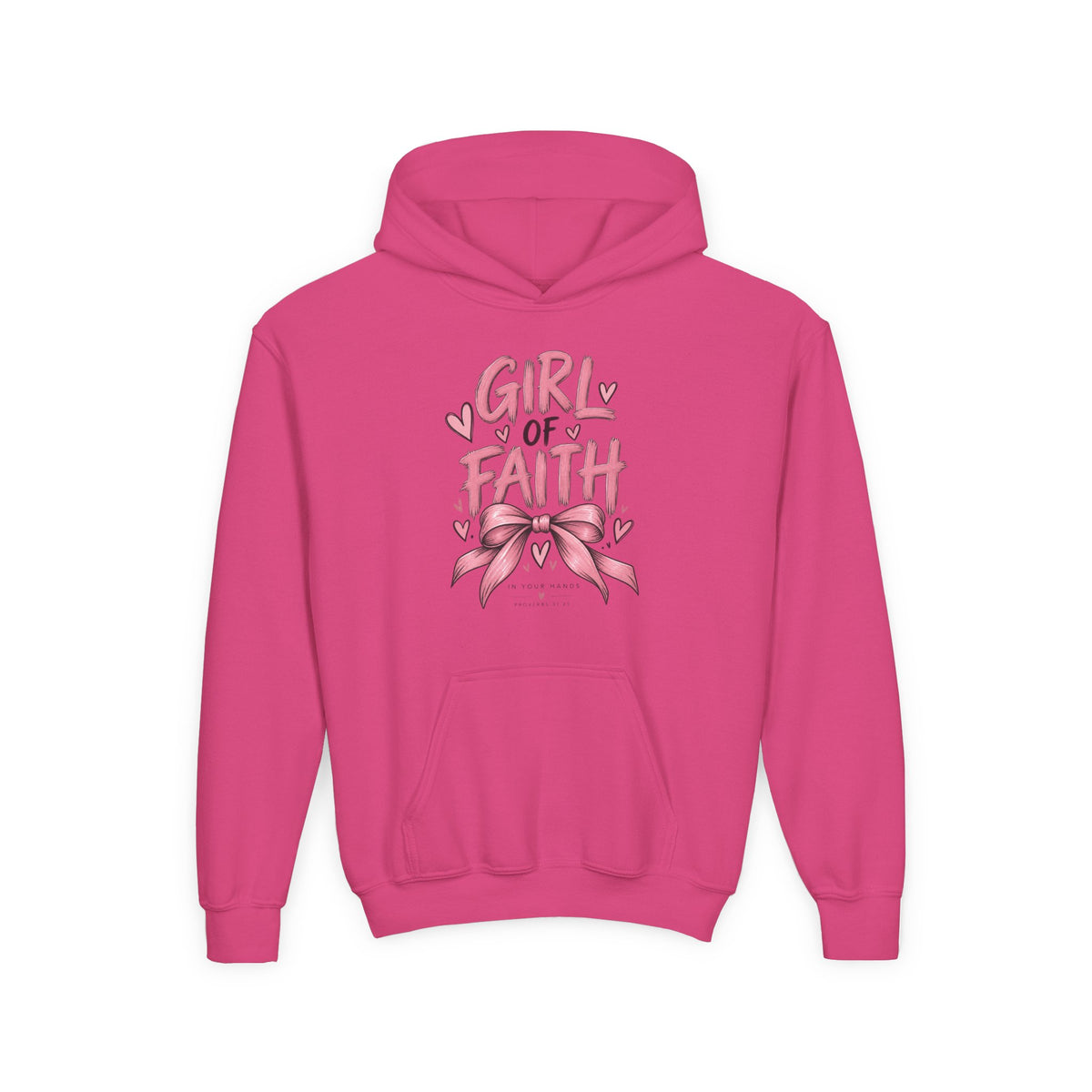 Girl of Faith Youth Hoodie — Pink Ribbon Christian Faith Sweatshirt