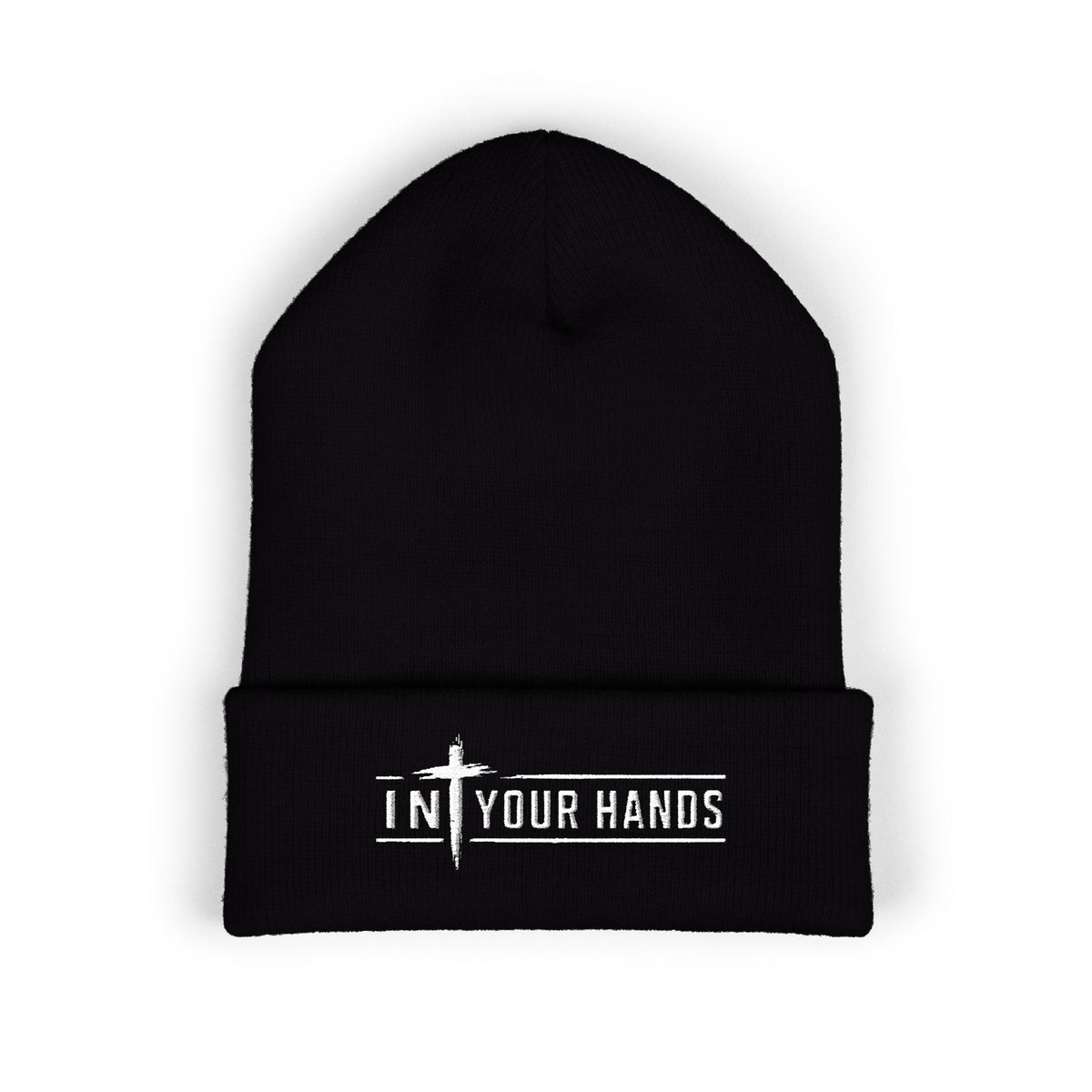 Embroidered 'In Your Hands' Cuffed Beanie - Knit Winter Hat