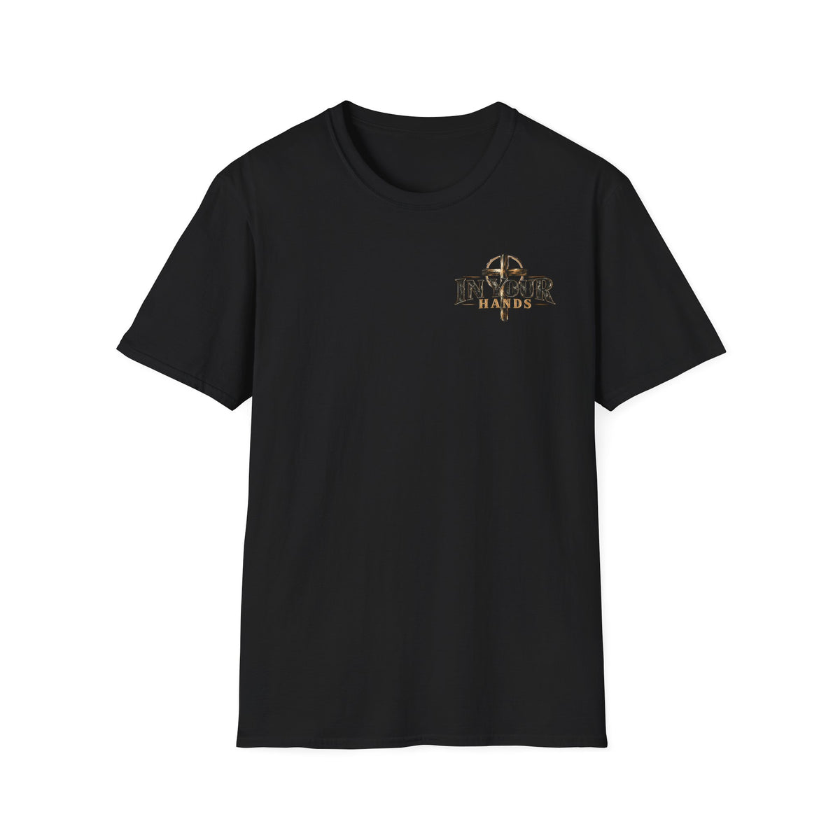 In Your Hands Cross T‑Shirt — Christian Faith Small Chest Logo