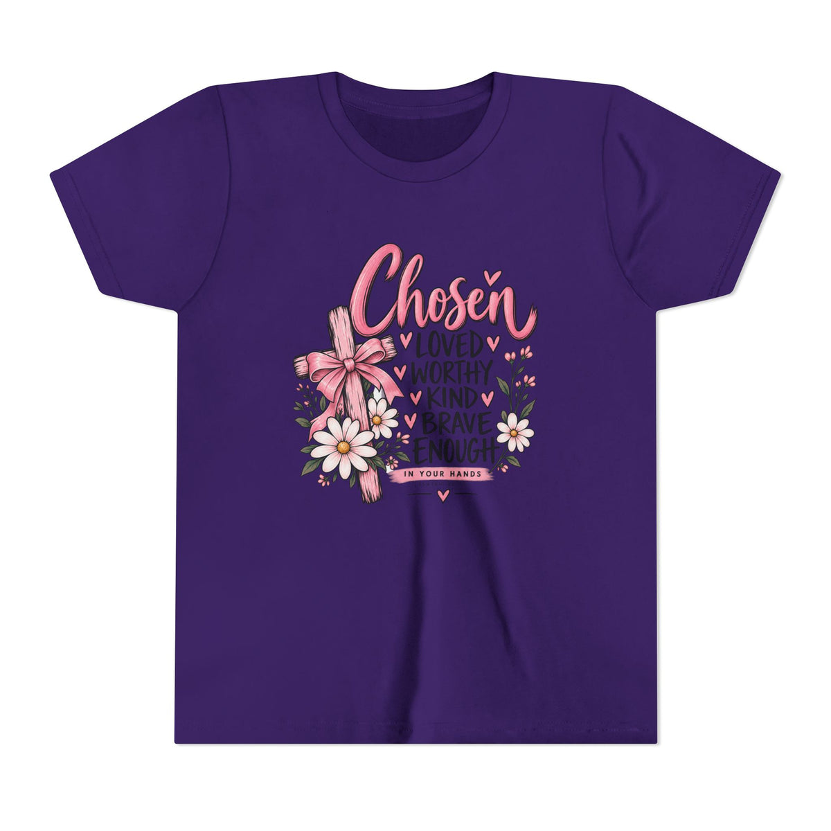 Youth Tee — "Chosen: Loved, Worthy, Kind, Brave Enough" Floral Inspirational Shirt