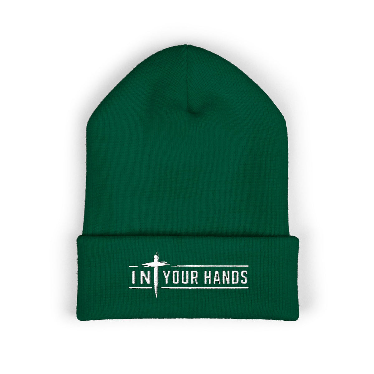 Embroidered 'In Your Hands' Cuffed Beanie - Knit Winter Hat