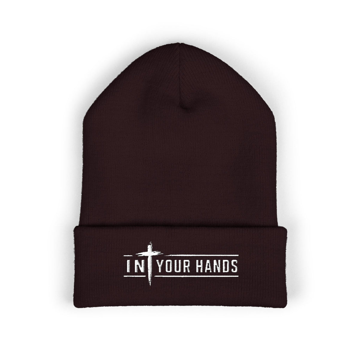 Embroidered 'In Your Hands' Cuffed Beanie - Knit Winter Hat