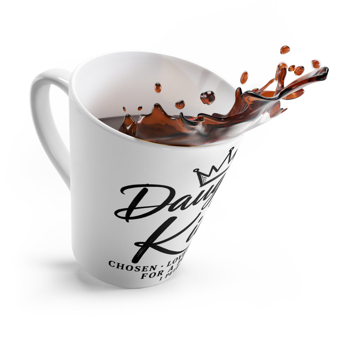 Daughter of the King Latte Mug – Christian Inspirational Coffee Cup (1 Peter 2:9)