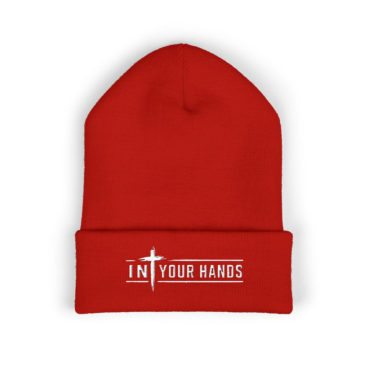 Embroidered 'In Your Hands' Cuffed Beanie - Knit Winter Hat