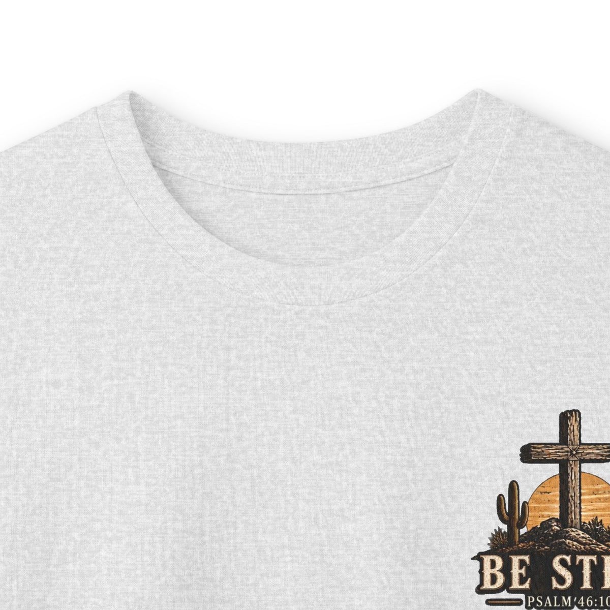 Be Still Psalm 46:10 Long Sleeve Tee — Christian Cross Sunset Shirt
