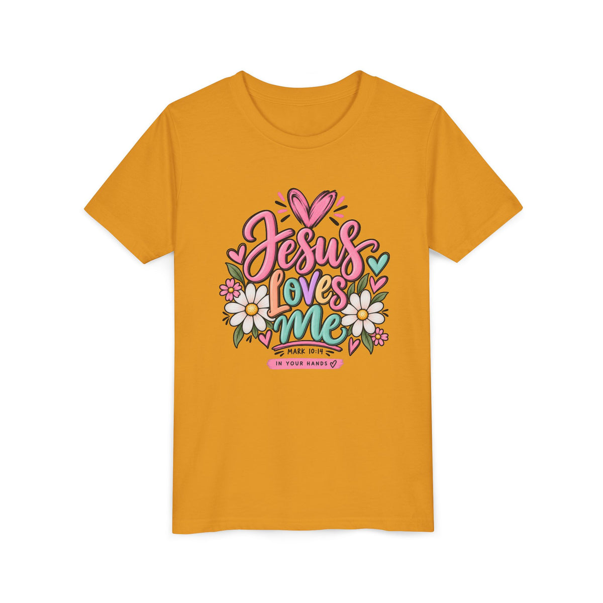 Youth Tee — "Jesus Loves Me" Floral Christian Kids T-Shirt