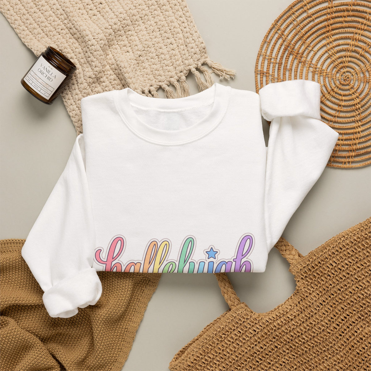Hallelujah Script Rainbow Crewneck Sweatshirt | Everything Hallelujah