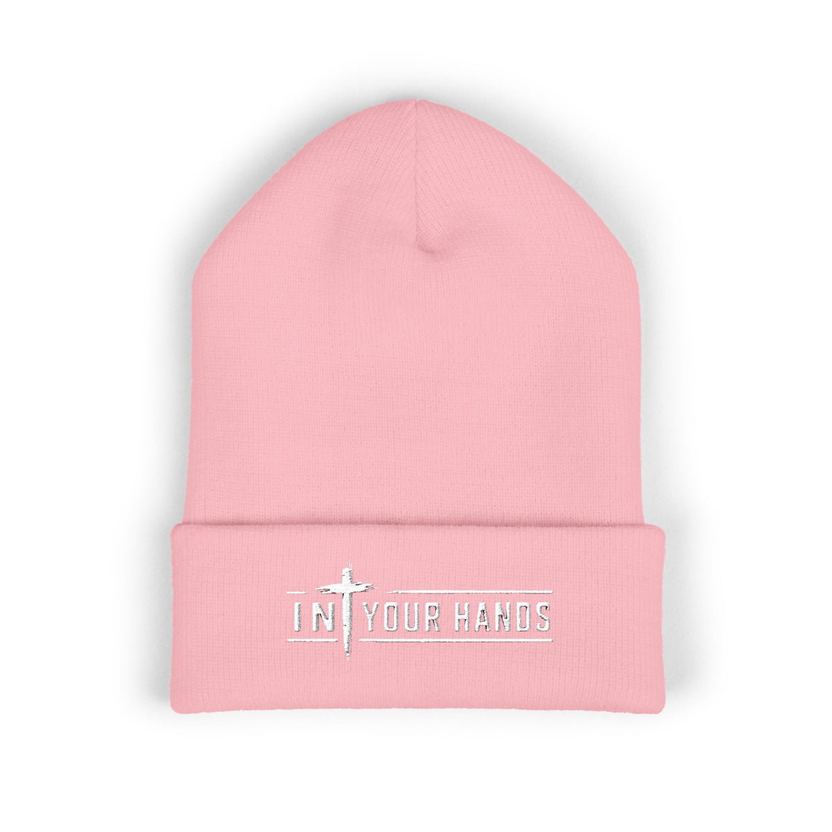 Embroidered 'In Your Hands' Cuffed Beanie - Knit Winter Hat