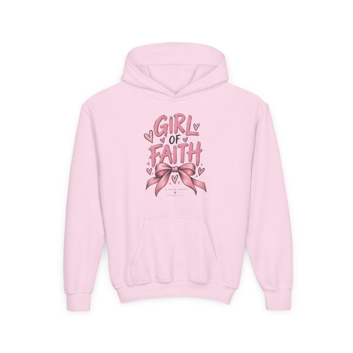 Girl of Faith Youth Hoodie — Pink Ribbon Christian Faith Sweatshirt
