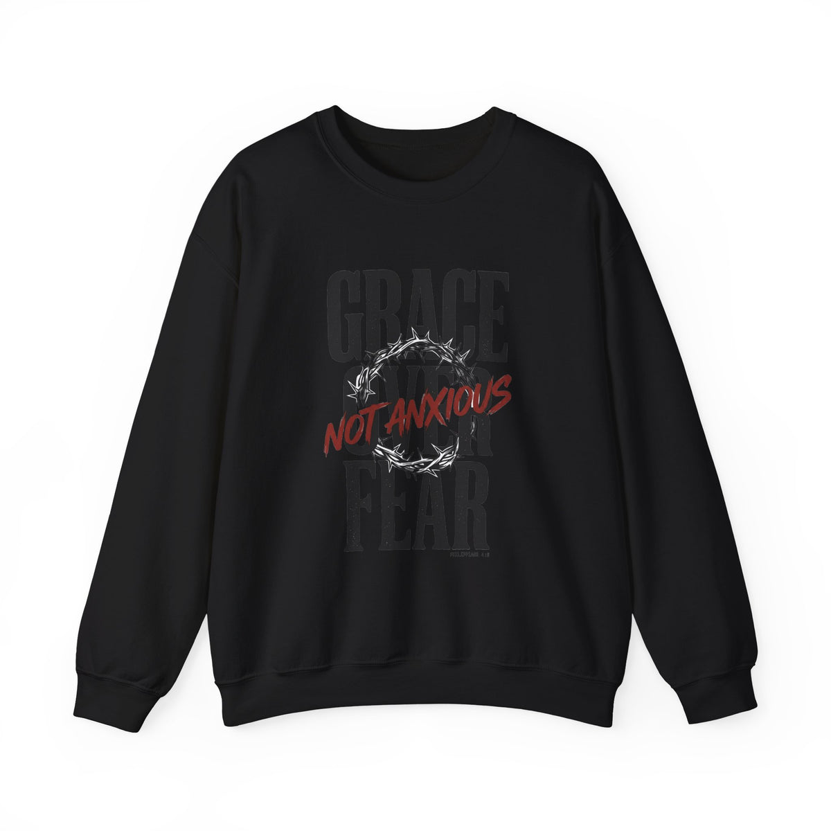Grace Over Fear Crewneck Sweatshirt | Christian Streetwear, Distressed Typography
