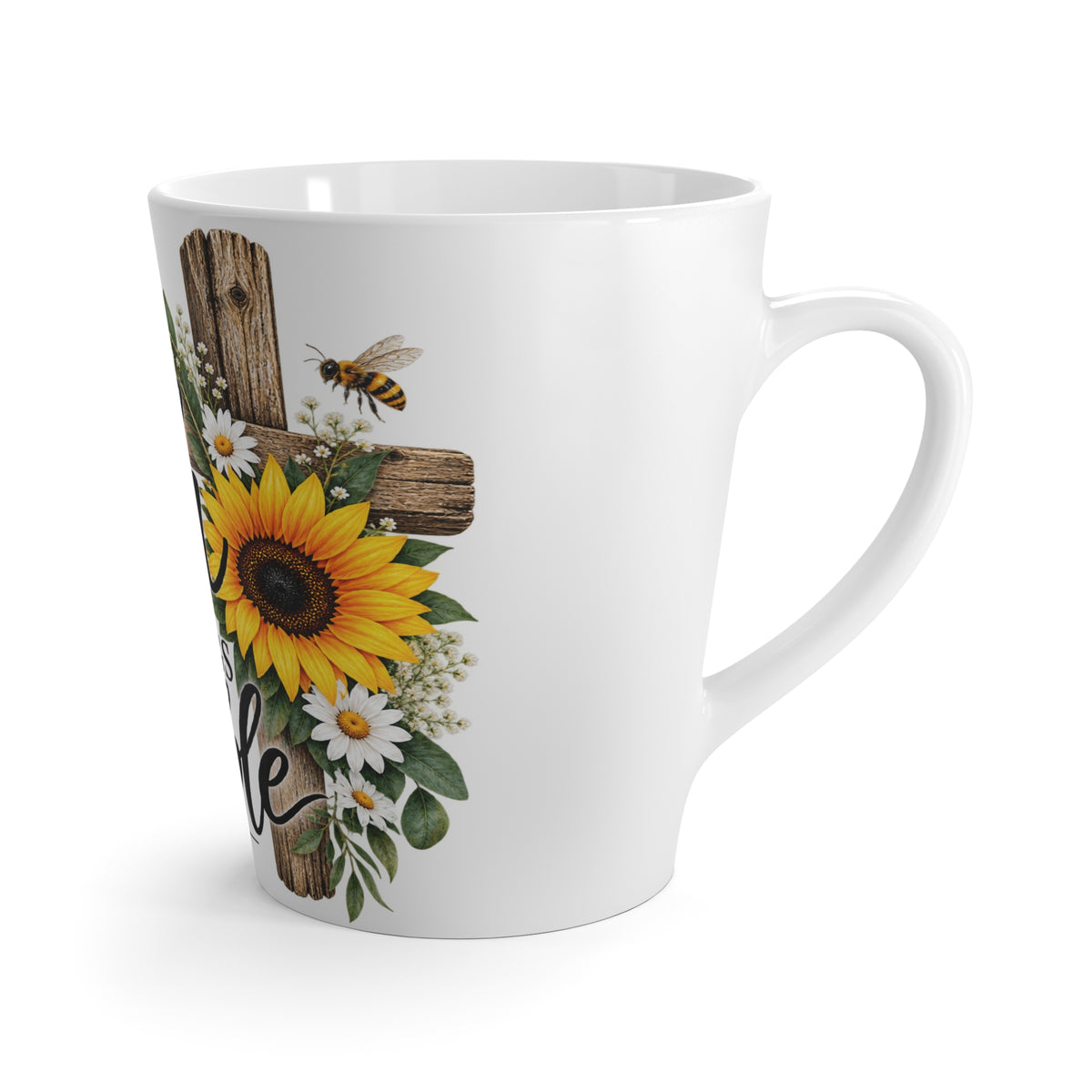 Faith Makes All Things Possible Latte Mug — Christian Sunflower Scripture Gift