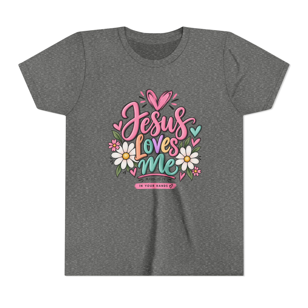 Youth Tee — "Jesus Loves Me" Floral Christian Kids T-Shirt