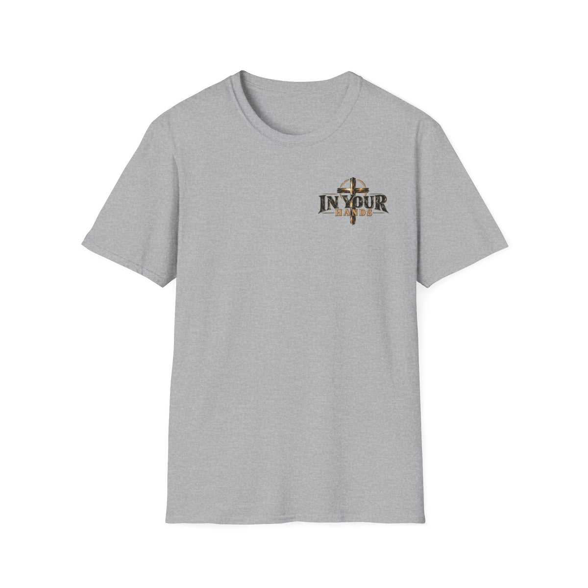 In Your Hands Cross T‑Shirt — Christian Faith Small Chest Logo