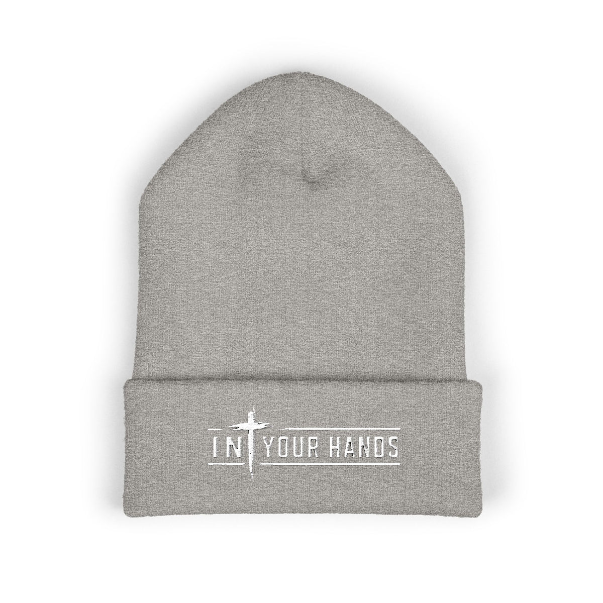 Embroidered 'In Your Hands' Cuffed Beanie - Knit Winter Hat