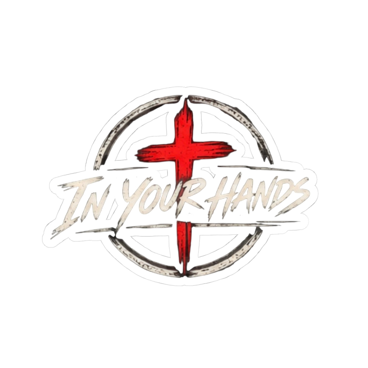 In Your Hands Cross Sticker — Christian Faith Kiss-Cut Vinyl Decal