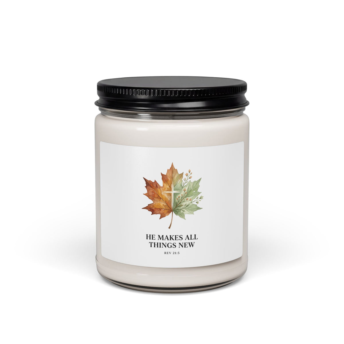 He Makes All Things New Soy Candle, Christian Autumn | Fall Leaf Scripture