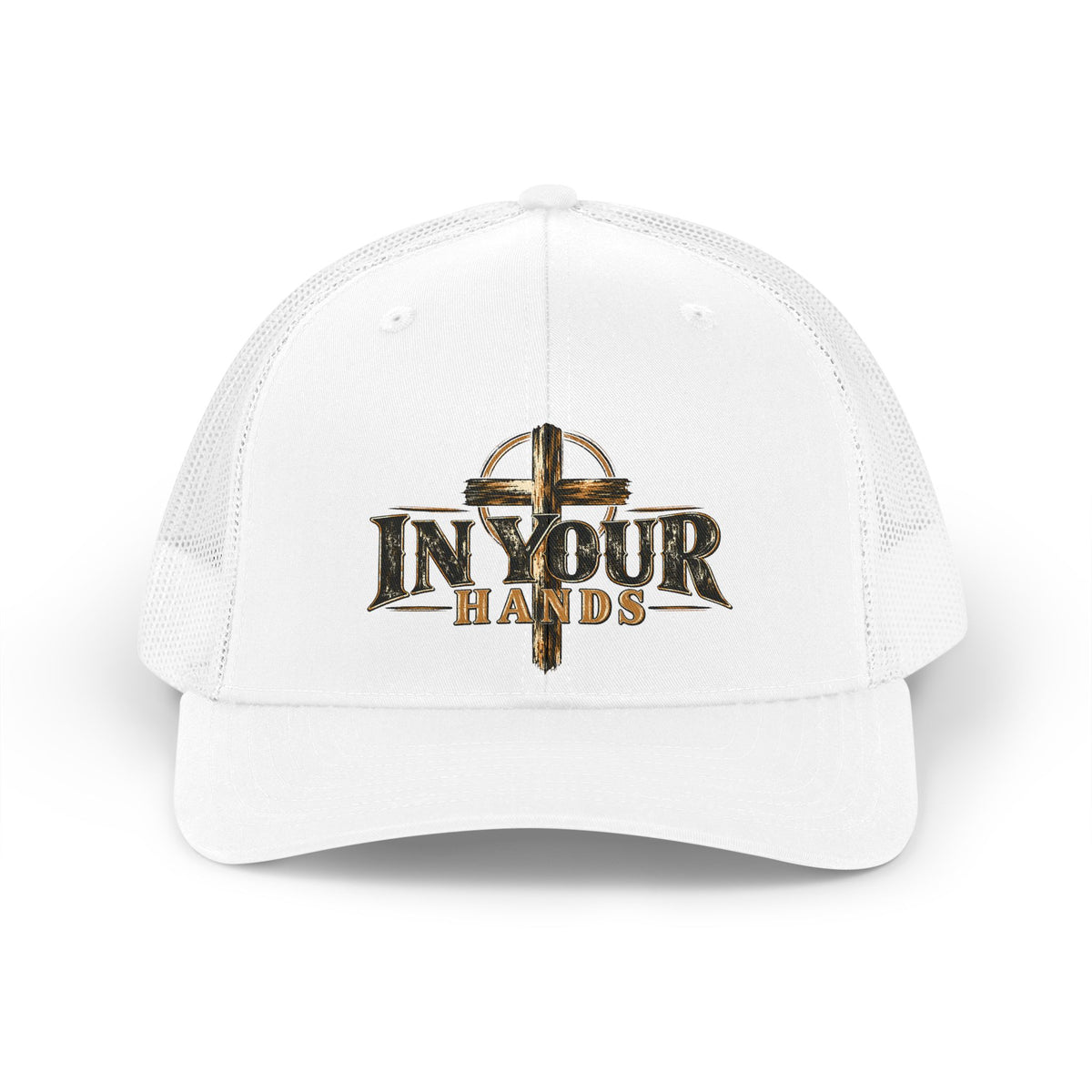 Retro Trucker Hat — 'In Your Hands' Cross Graphic
