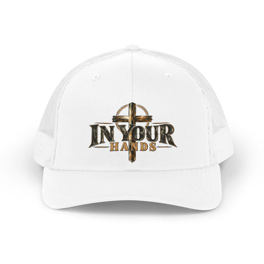 Retro Trucker Hat — 'In Your Hands' Cross Graphic