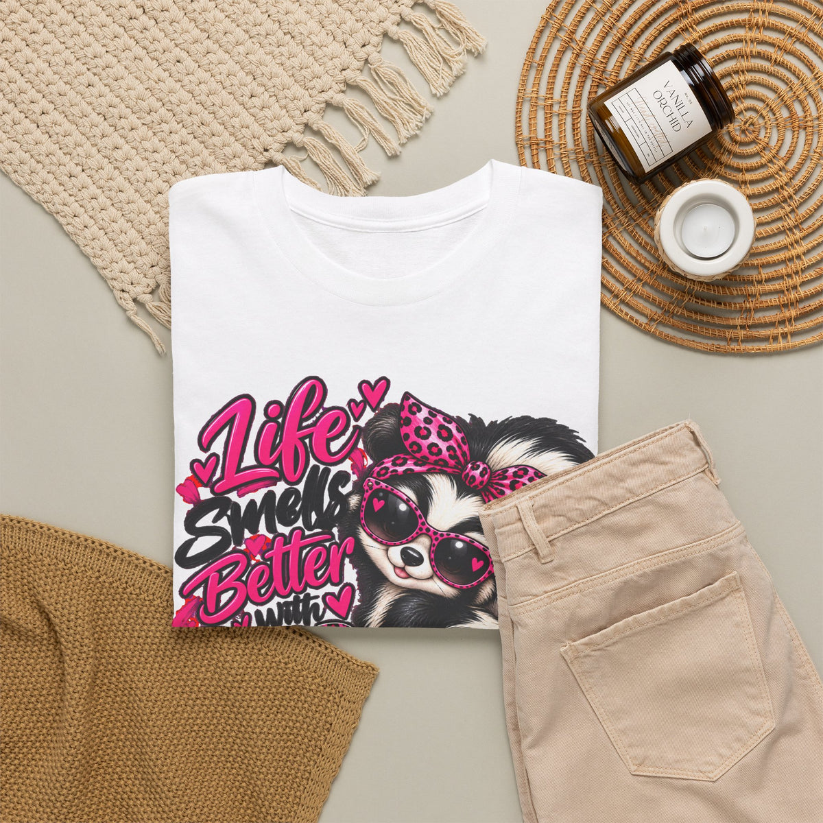 Life Smiles Better with Good Friends Skunk Graphic T-Shirt