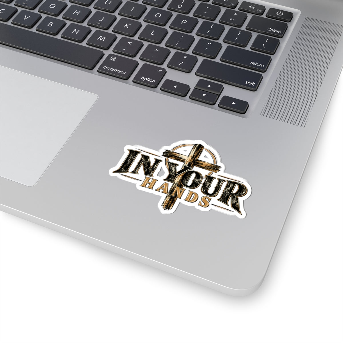 Religious Cross 'In Your Hands' Kiss-Cut Sticker — Faith-Inspired Laptop Decal