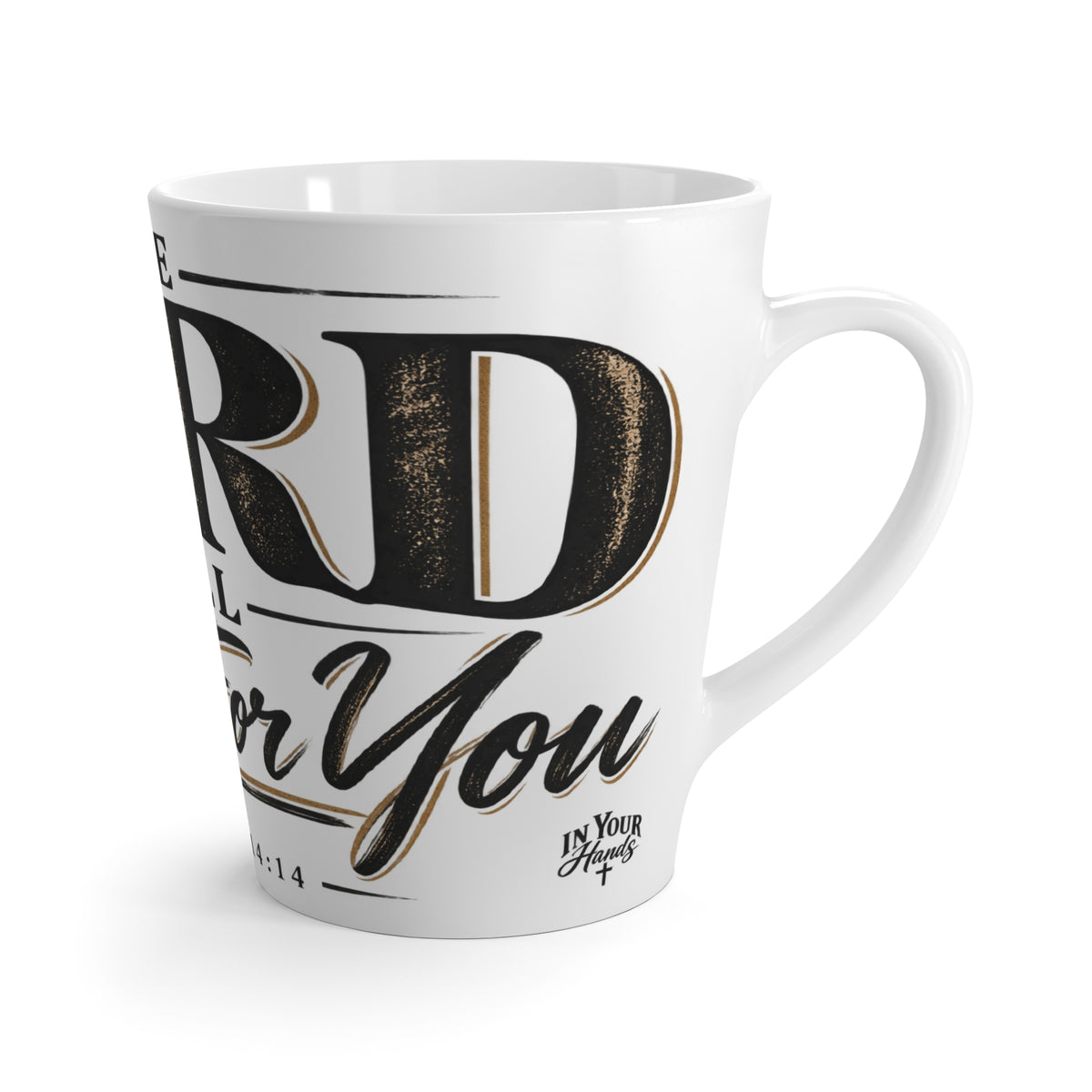 Latte Mug — 'The Lord Will Fight For You' Inspirational Christian Coffee Cup (Exodus 14:14)