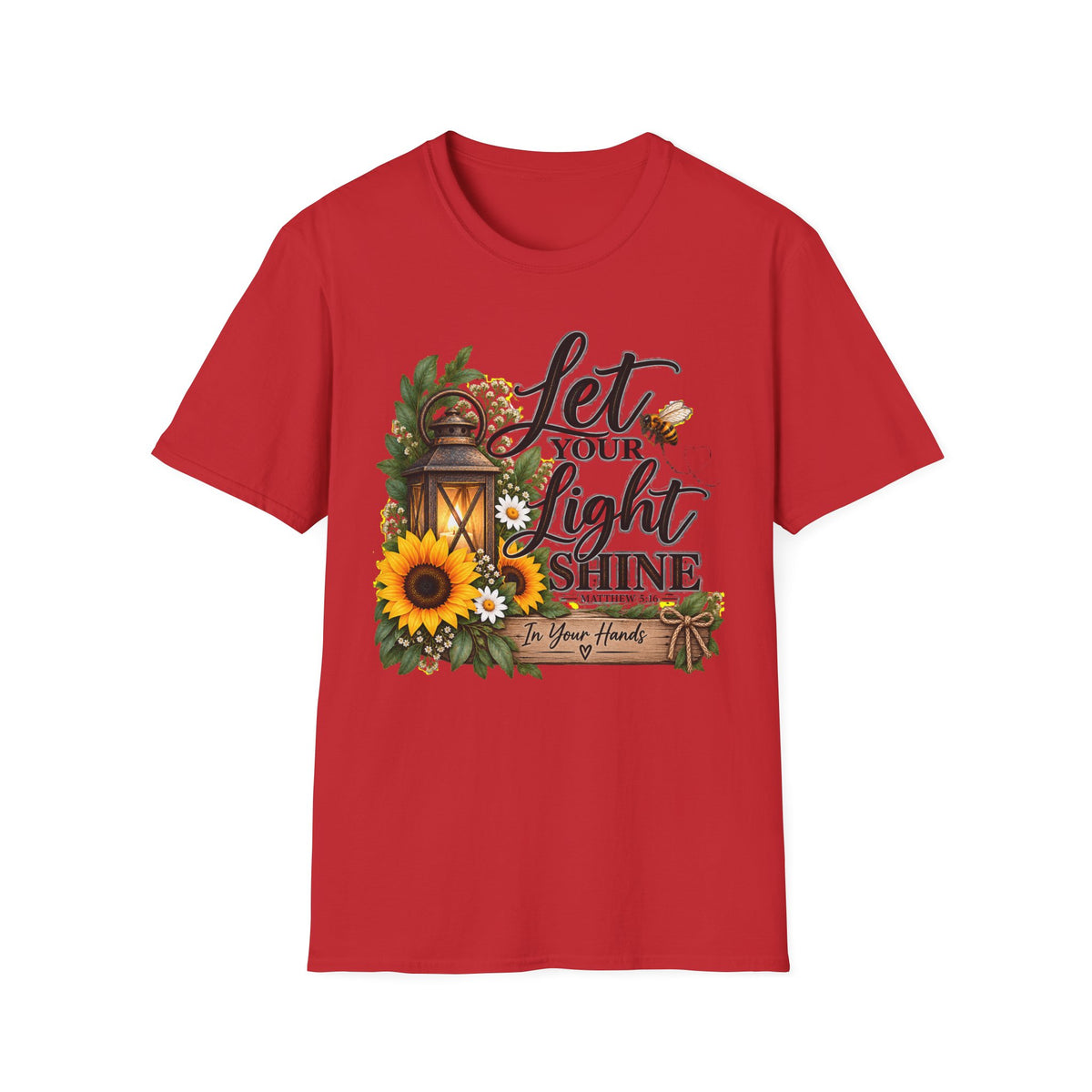 Let Your Light Shine T-Shirt — Inspirational Lantern & Sunflower Tee