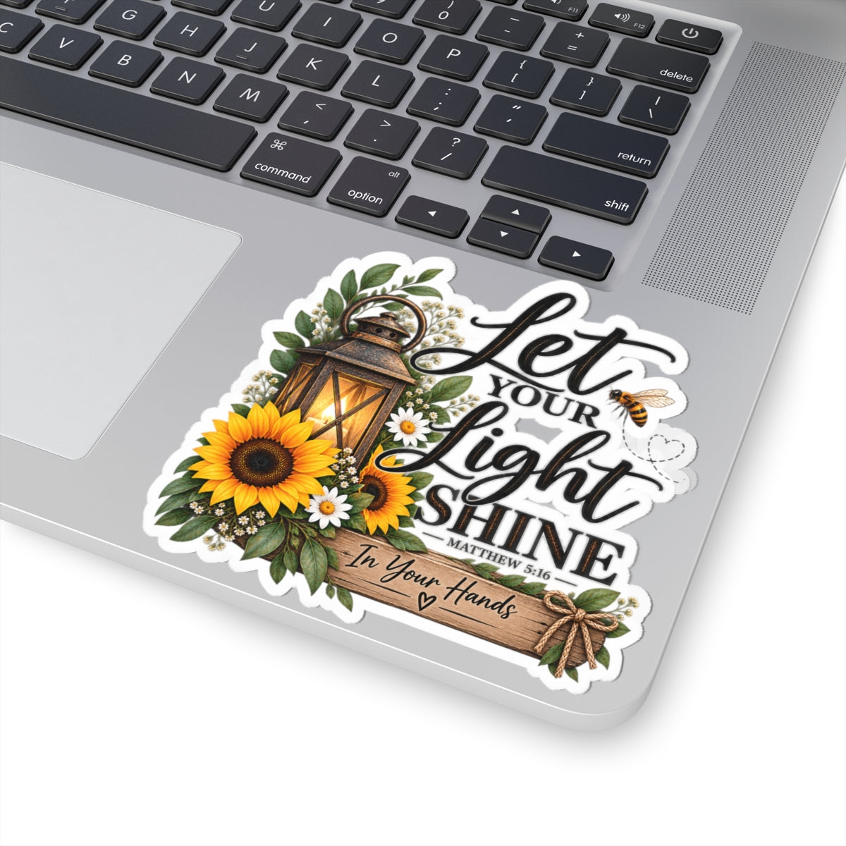 Let Your Light Shine Sunflower Lantern Sticker — Matthew 5:16 Inspirational Bible Verse Kiss-Cut