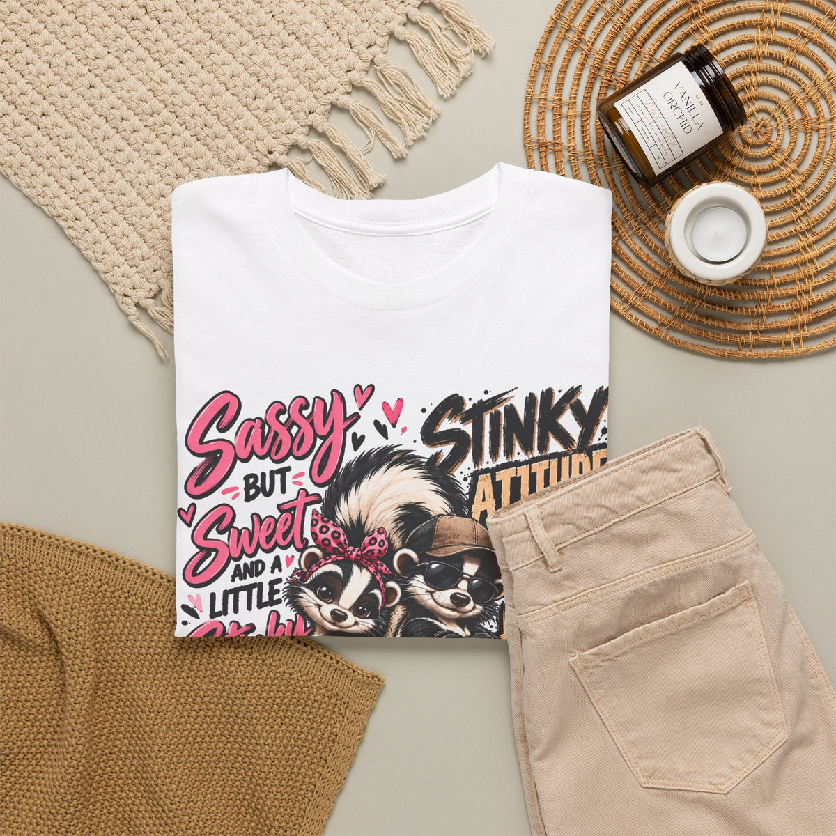 Skunk Graphic Tee — "Sassy but Sweet, Little Stinker" Cute Skunk Shirt