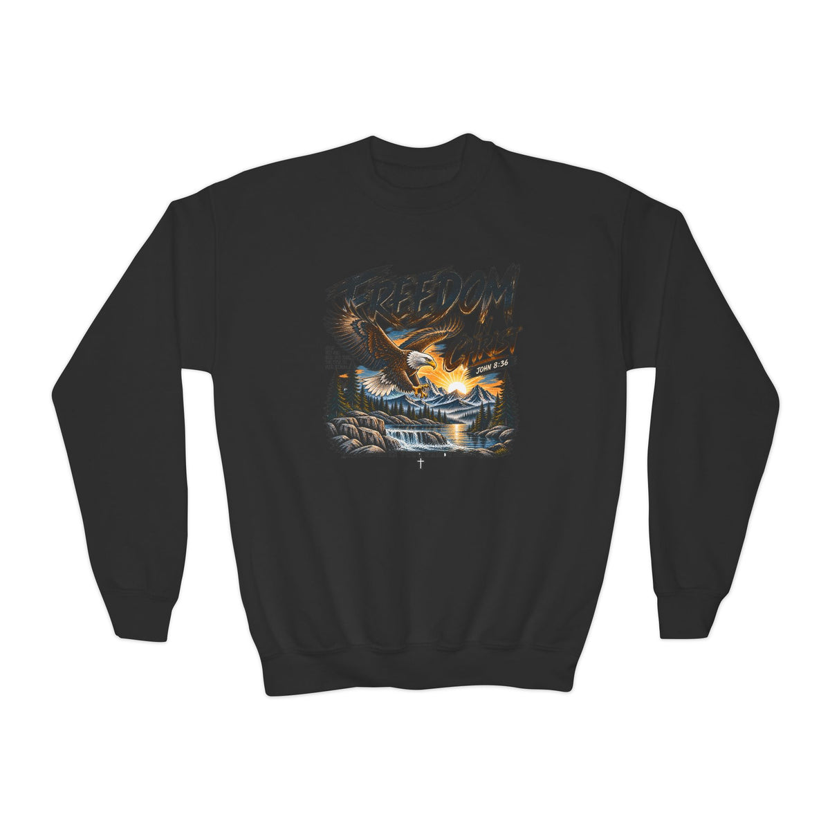Youth Crewneck Sweatshirt — "Freedom in Christ" Eagle Graphic