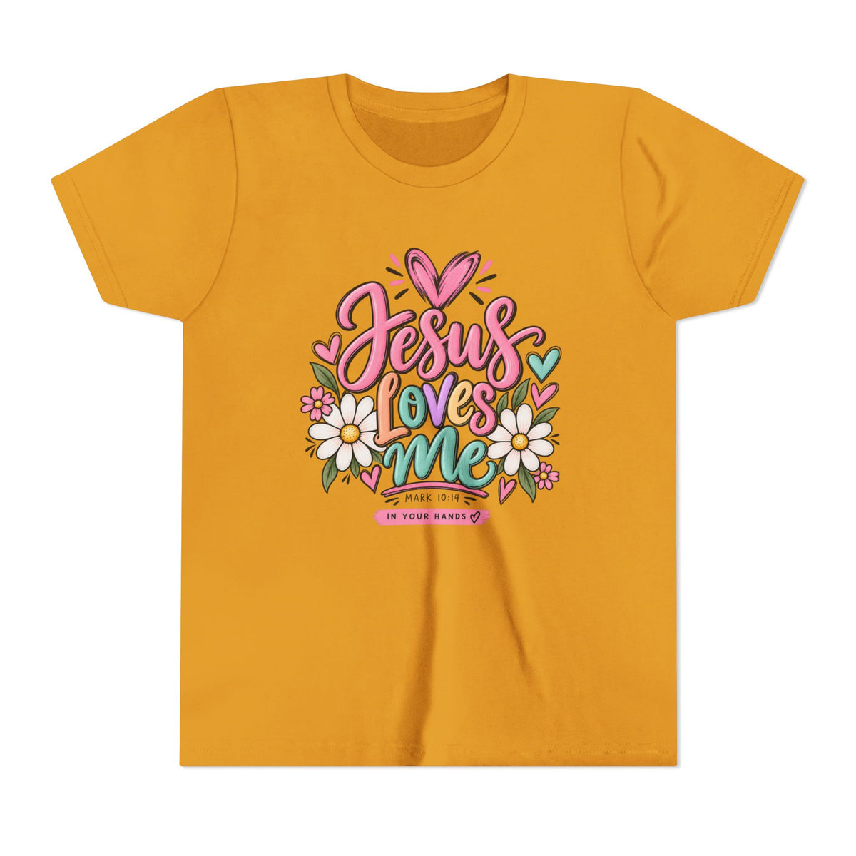 Youth Tee — "Jesus Loves Me" Floral Christian Kids T-Shirt