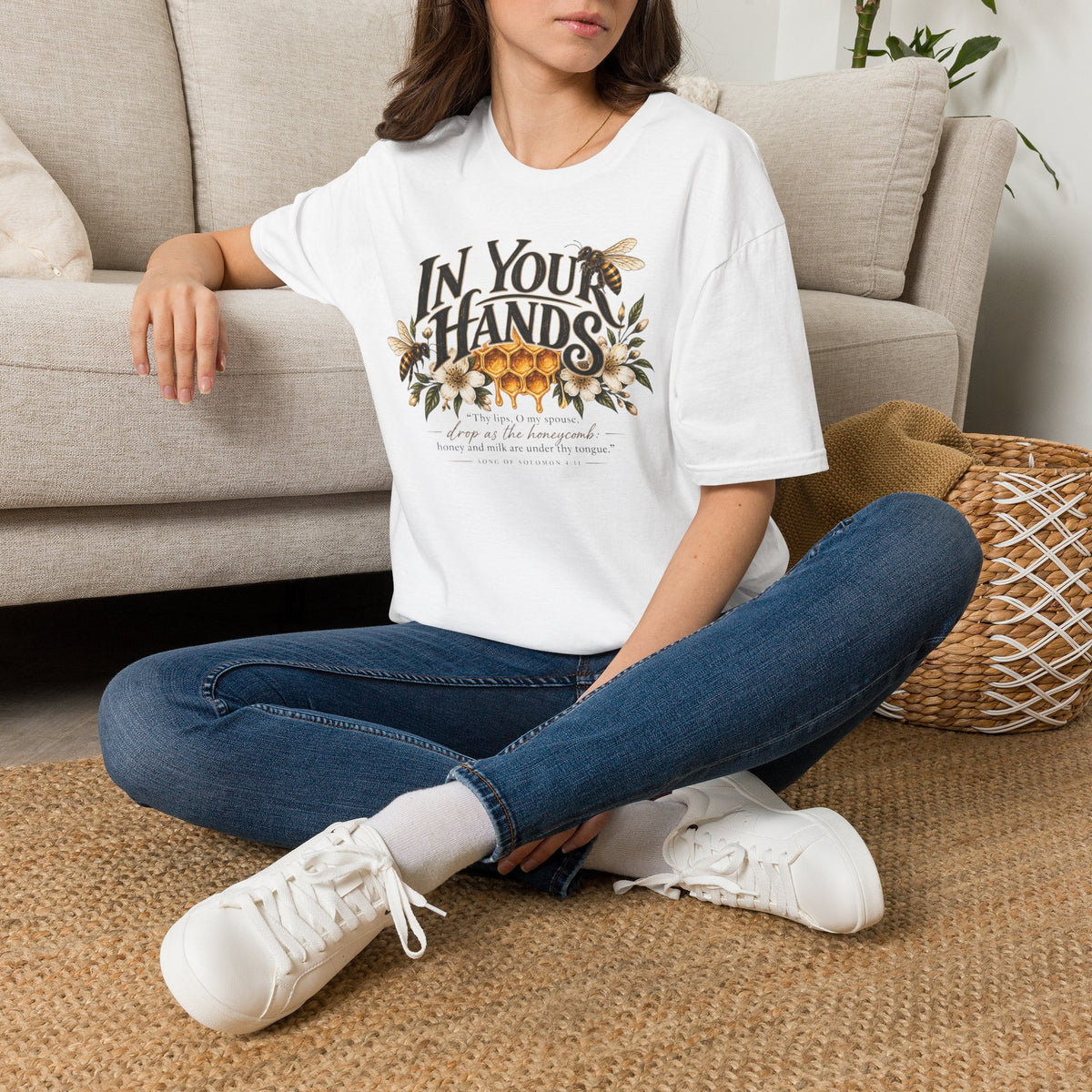 In Your Hands Floral Bee T-Shirt — Honeycomb Nature Graphic Tee