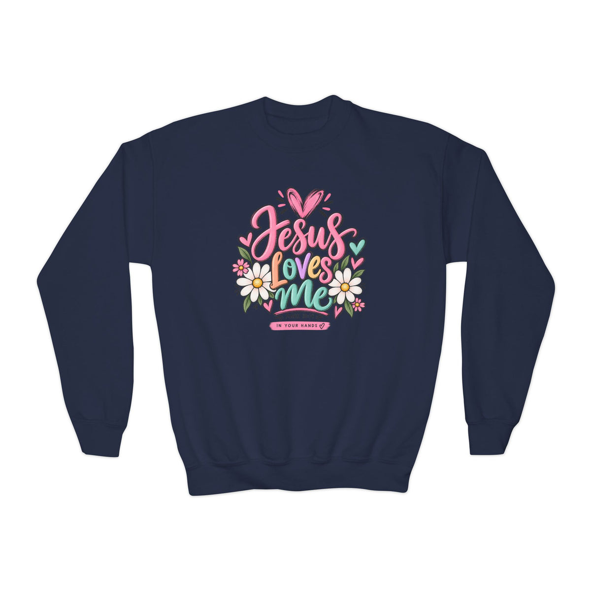 Youth Crewneck Sweatshirt - "Jesus Loves Me" Colorful Floral Christian Pullover