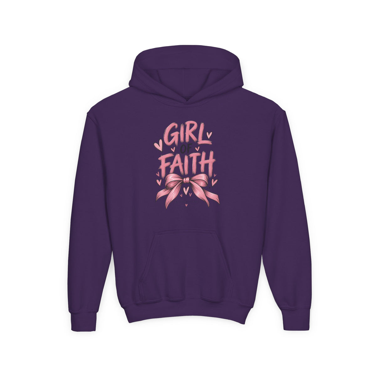 Girl of Faith Youth Hoodie — Pink Ribbon Christian Faith Sweatshirt