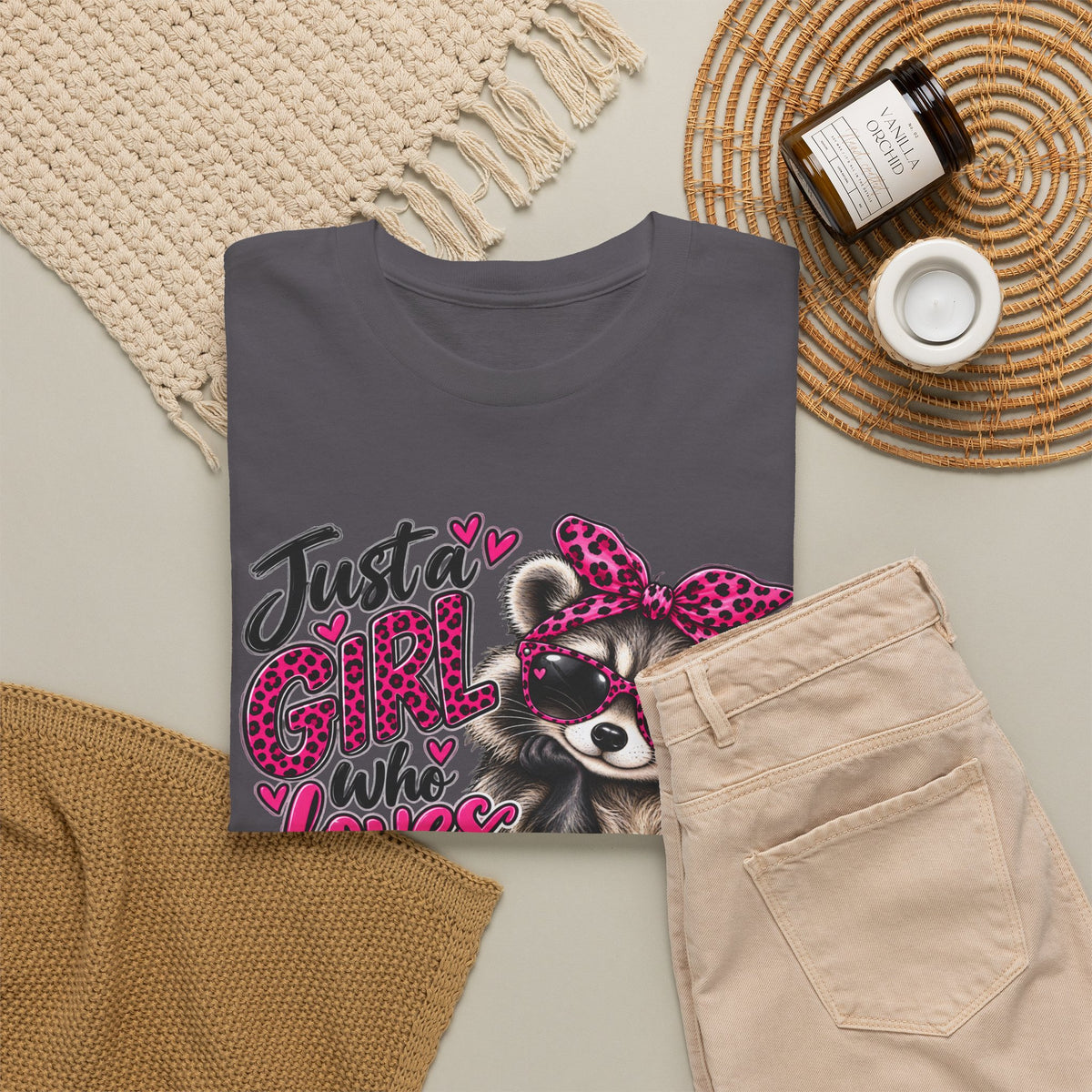 Just a Girl Who Loves Raccoons Tee — Cute Pink Raccoon Graphic T-Shirt