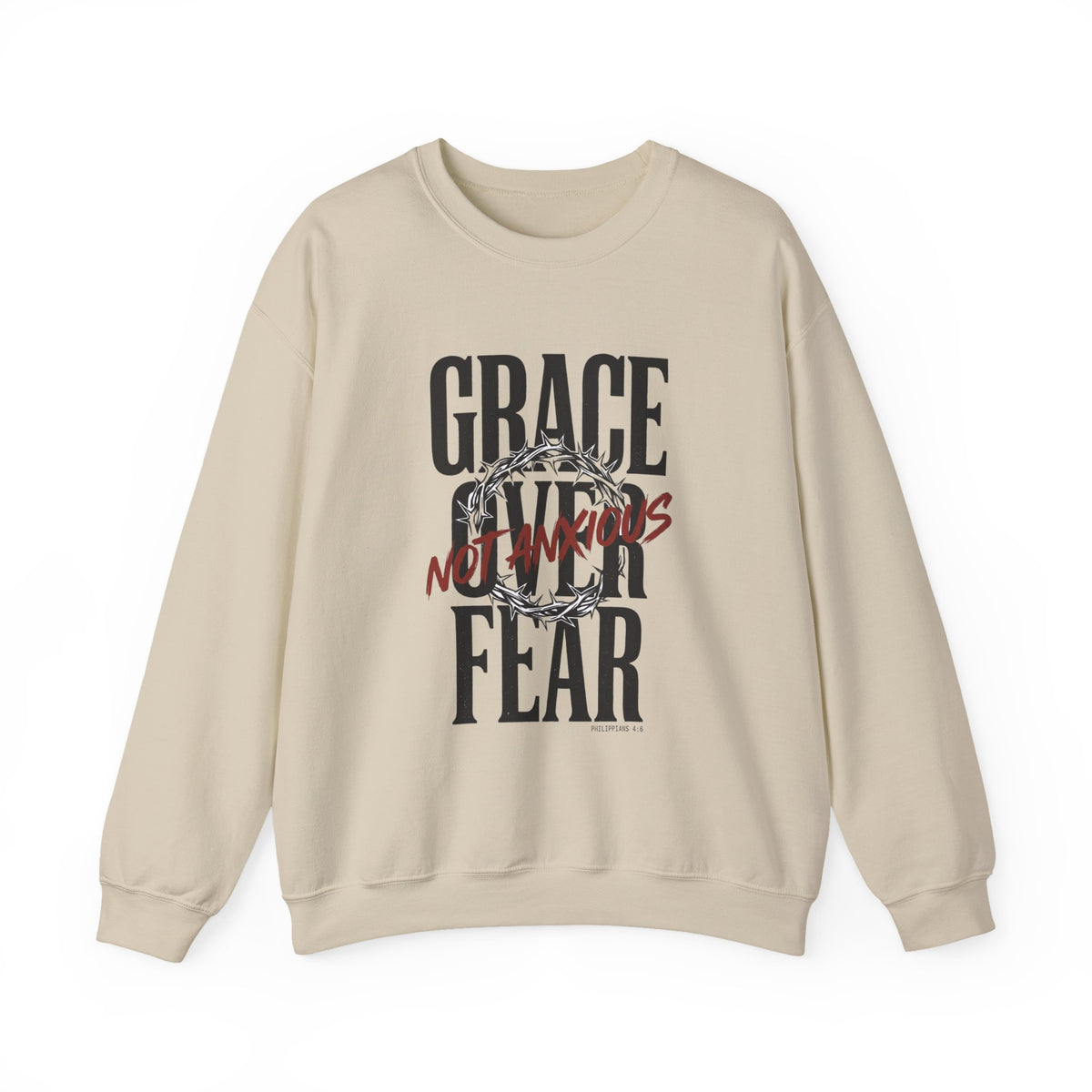Grace Over Fear Crewneck Sweatshirt | Christian Streetwear, Distressed Typography