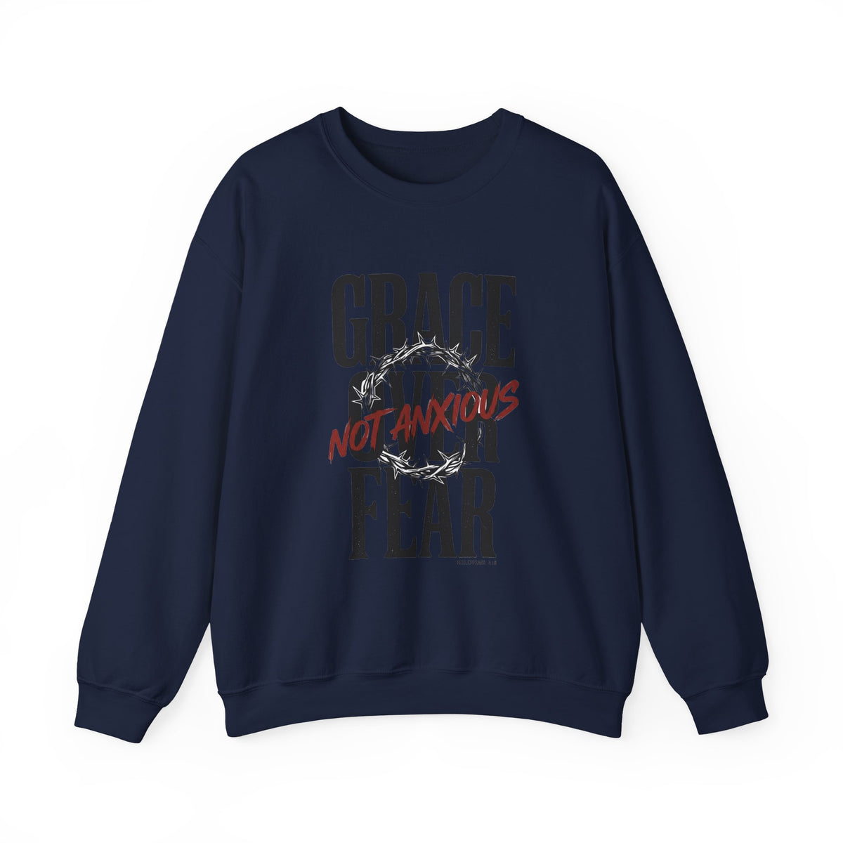 Grace Over Fear Crewneck Sweatshirt | Christian Streetwear, Distressed Typography
