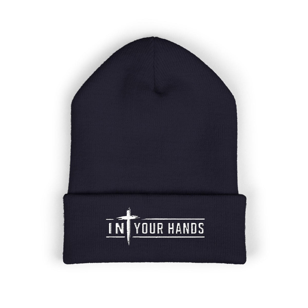 Embroidered 'In Your Hands' Cuffed Beanie - Knit Winter Hat