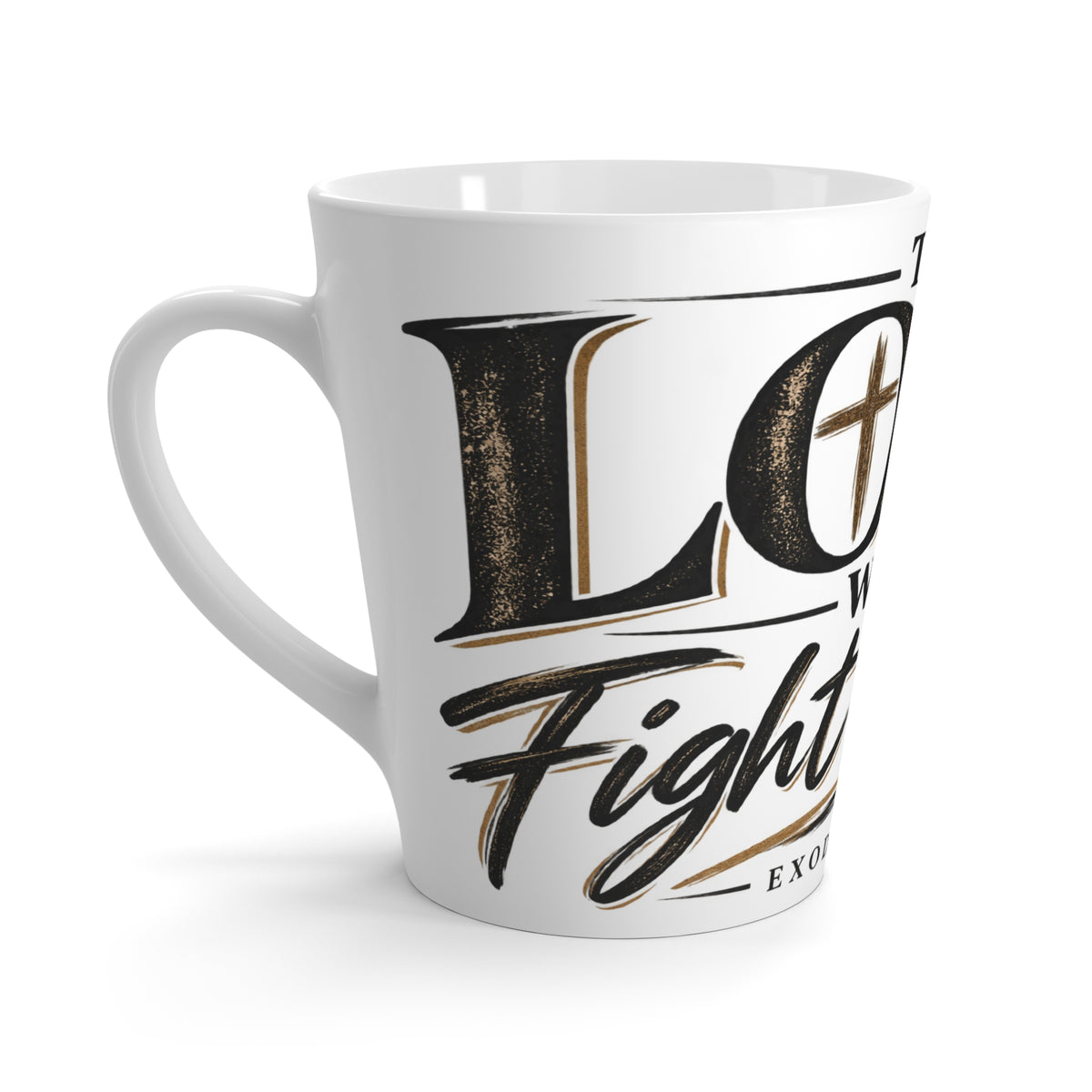 Latte Mug — 'The Lord Will Fight For You' Inspirational Christian Coffee Cup (Exodus 14:14)