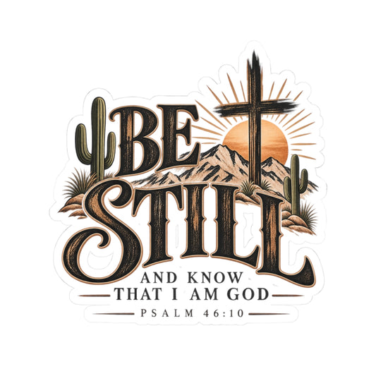 Be Still — Christian Sticker (Psalm 46:10) Desert Cross Kiss-Cut Sticker