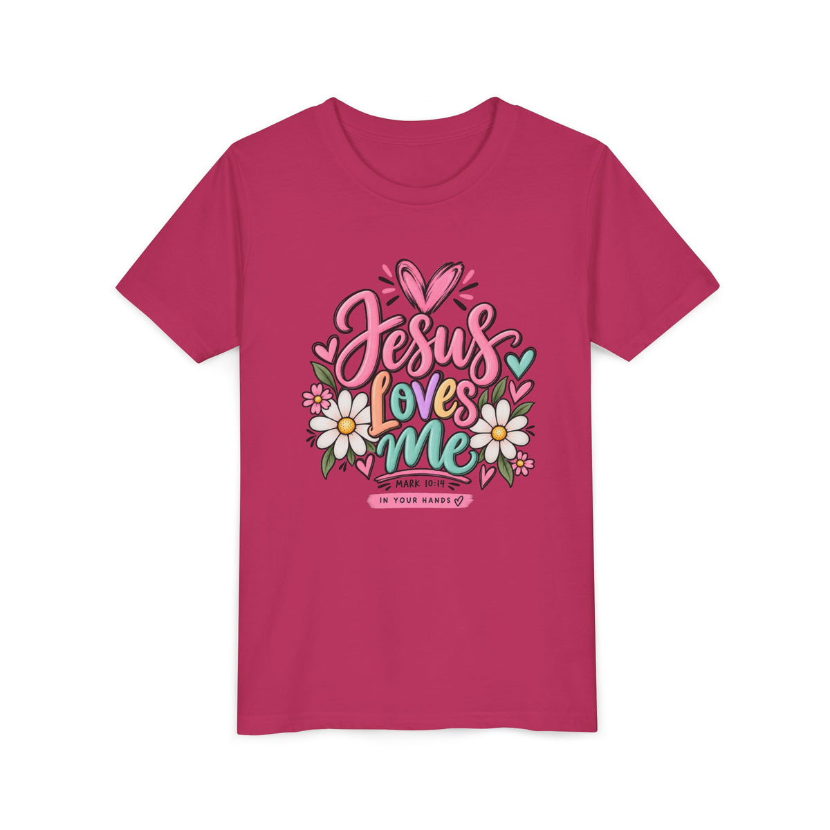 Youth Tee — "Jesus Loves Me" Floral Christian Kids T-Shirt